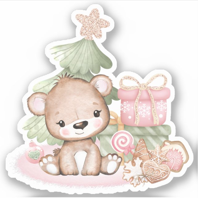 Cute Christmas Bear Vinyl Sticker (Front)