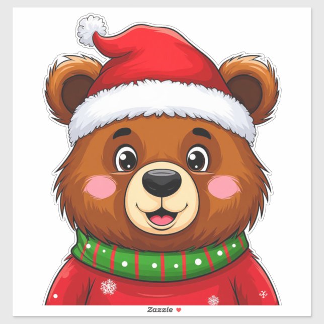 Cute Christmas Bear With Santa Hat (Sheet)