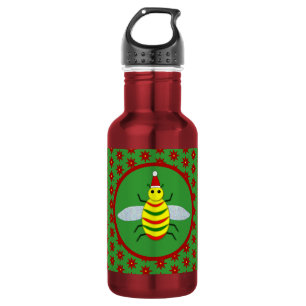 Cute Christmas Bee and Poinsettia Flowers 532 Ml Water Bottle