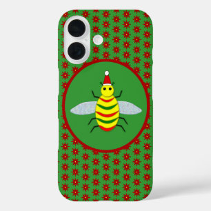 Cute Christmas Bee and Poinsettia Flowers iPhone 16 Case