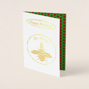 Cute Christmas Bee and Poinsettia Flowers Custom Foil Card