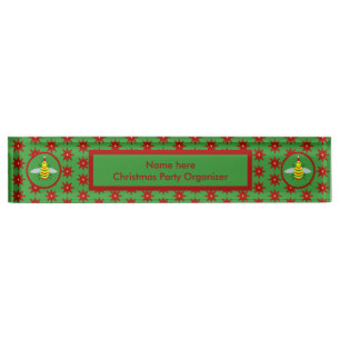 Cute Christmas Bee and Poinsettia Flowers Custom Nameplate