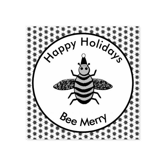 Cute Christmas Bee and Poinsettia Flowers Custom Rubber Stamp (Imprint)