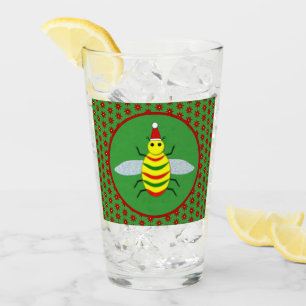 Cute Christmas Bee and Poinsettia Flowers Glass