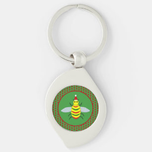 Cute Christmas Bee and Poinsettia Flowers Key Ring