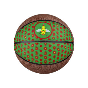 Cute Christmas Bee and Poinsettia Flowers Mini Basketball