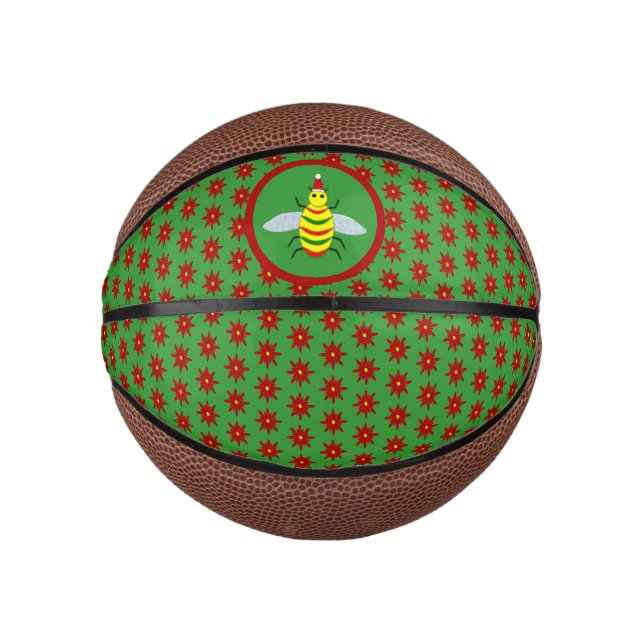 Cute Christmas Bee and Poinsettia Flowers Mini Basketball (Front)