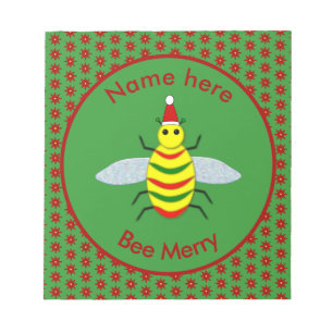 Cute Christmas Bee and Poinsettia Flowers Notepad