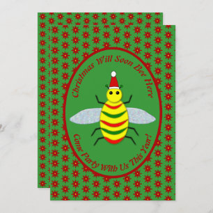 Cute Christmas Bee and Poinsettia Flowers Party Invitation