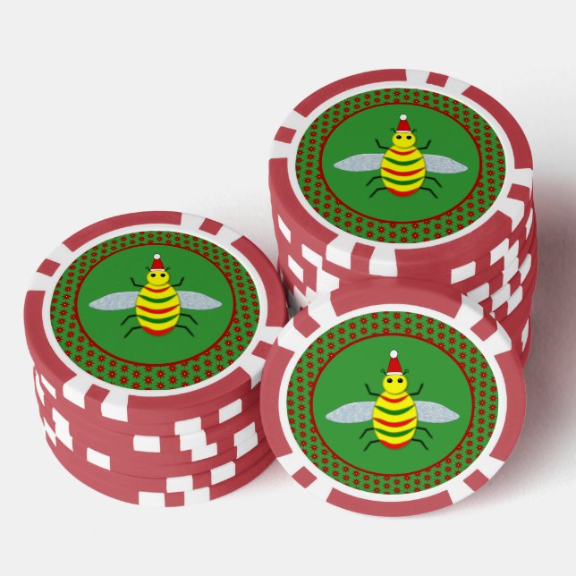 Cute Christmas Bee and Poinsettia Flowers Poker Chips (Stack)