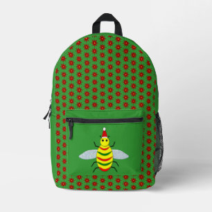 Cute Christmas Bee and Poinsettia Flowers Printed Backpack