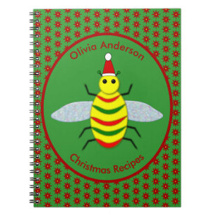 Cute Christmas bee and Poinsettia Flowers Recipe Notebook