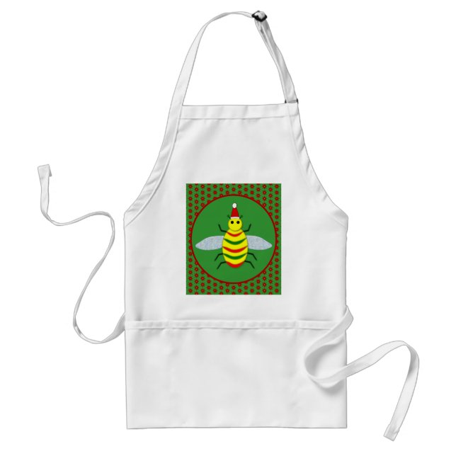 Cute Christmas Bee and Poinsettia Flowers Standard Apron (Front)
