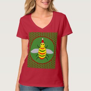 Cute Christmas Bee and Poinsettia Flowers T-Shirt