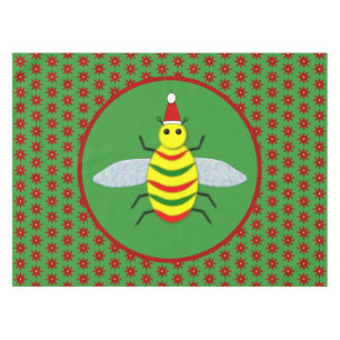 Cute Christmas Bee and Poinsettia Flowers Tablecloth