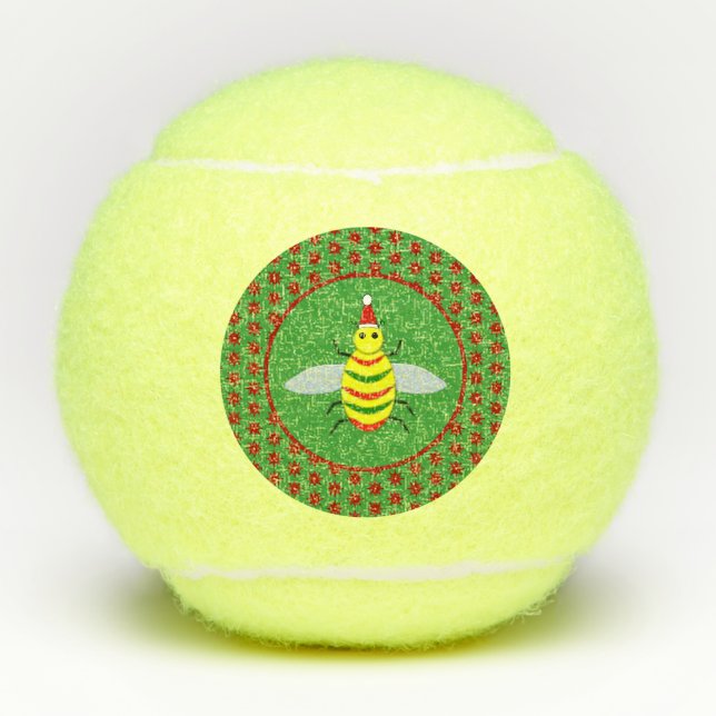 Cute Christmas Bee and Poinsettia Flowers Tennis Balls (Front)