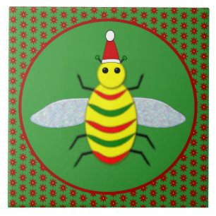 Cute Christmas Bee and Poinsettia Flowers Tile