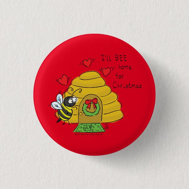 Cute Christmas Bee Funny Holiday Cartoon 3 Cm Round Badge (Front)