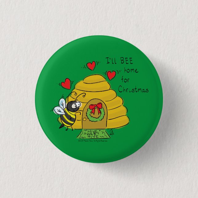 Cute Christmas Bee Funny Holiday Cartoon 3 Cm Round Badge (Front)