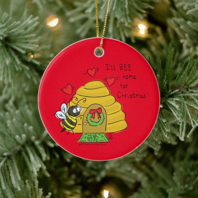Cute Christmas Bee Funny Holiday Cartoon Ceramic Tree Decoration (Tree)