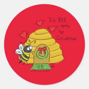 Cute Christmas Bee Funny Holiday Cartoon Classic Round Sticker