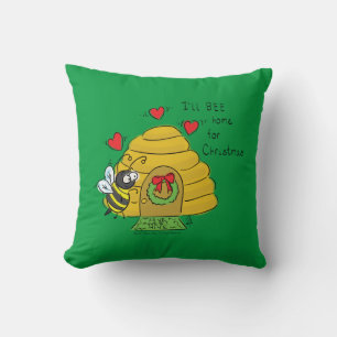 Cute Christmas Bee Funny Holiday Cartoon Cushion
