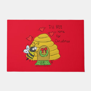 Cute Christmas Bee Funny Holiday Cartoon Doormat
