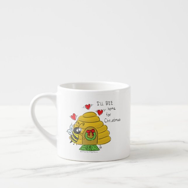 Cute Christmas Bee Funny Holiday Cartoon Espresso Cup (Left)