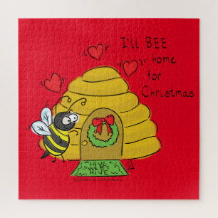 Cute Christmas Bee Funny Holiday Cartoon Jigsaw Puzzle
