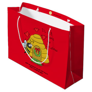 Cute Christmas Bee Funny Holiday Cartoon Large Gift Bag