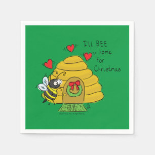 Cute Christmas Bee Funny Holiday Cartoon Napkin
