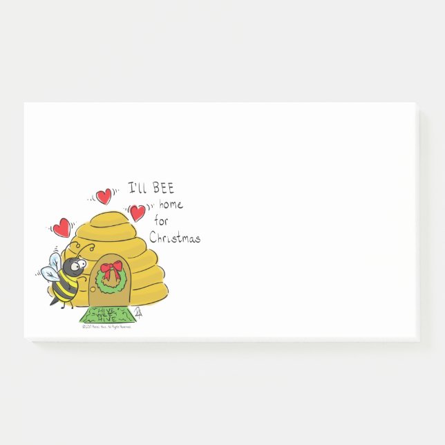 Cute Christmas Bee Funny Holiday Cartoon Post-it Notes (Front)