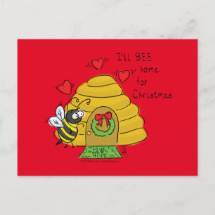 Cute Christmas Bee Funny Holiday Cartoon Postcard
