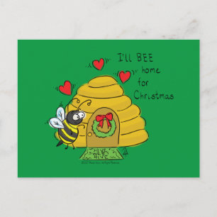 Cute Christmas Bee Funny Holiday Cartoon Postcard