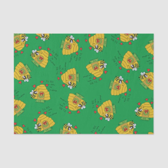 Cute Christmas Bee Funny Holiday Cartoon Tissue Paper (Front)