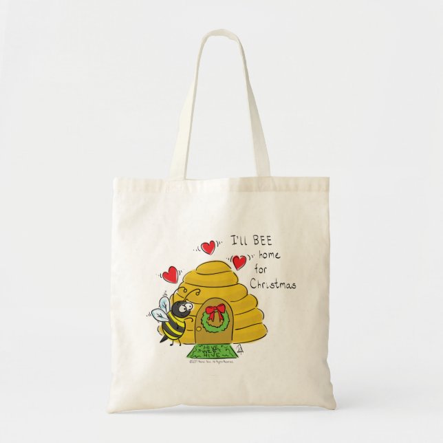 Cute Christmas Bee Funny Holiday Cartoon Tote Bag (Front)