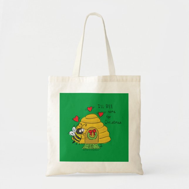 Cute Christmas Bee Funny Holiday Cartoon Tote Bag (Front)