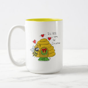 Cute Christmas Bee Funny Holiday Cartoon Two-Tone Coffee Mug