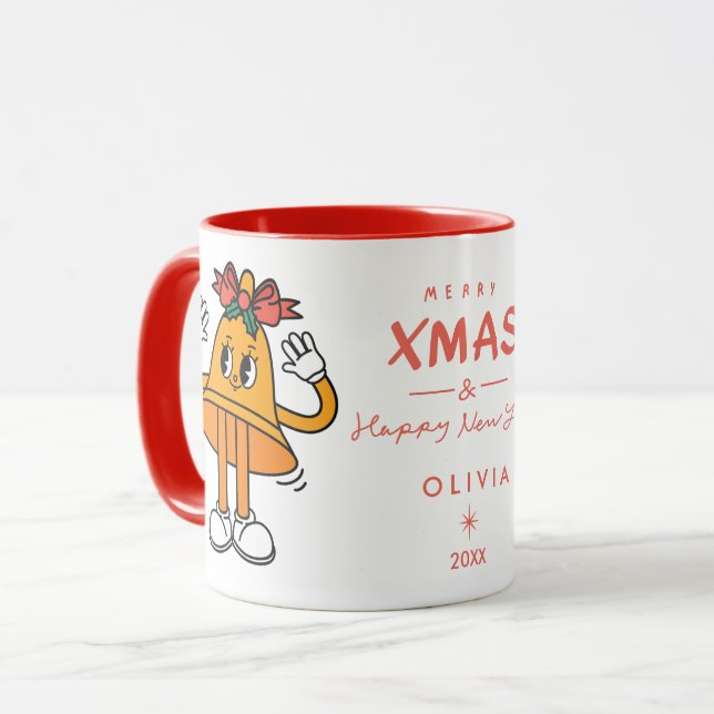 Cute Christmas Bell Mug | Personalised Holiday  (Front Left)