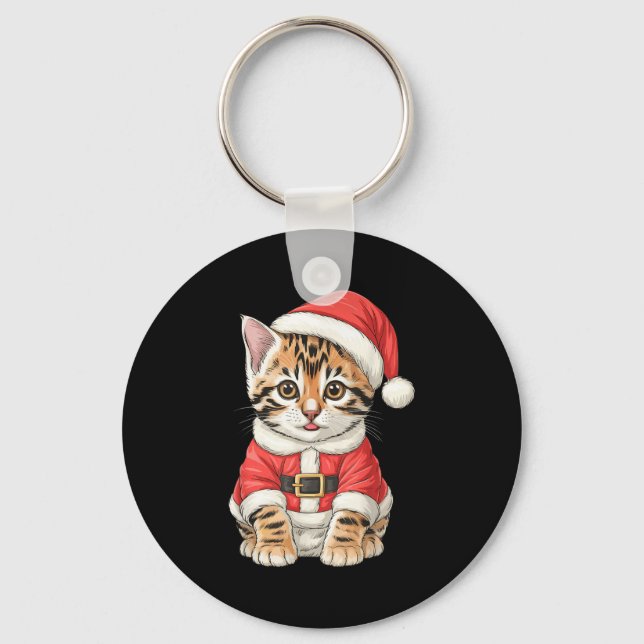 Cute Christmas Bengal Cat Santa  Key Ring (Front)