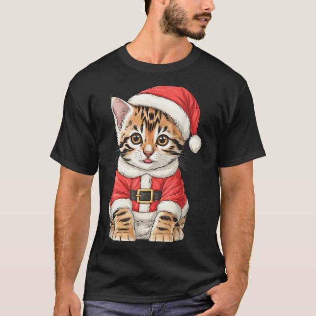 Cute Christmas Bengal Cat Santa  T-Shirt (Front)