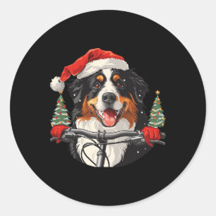 Cute Christmas Bernese Mountain Dog Riding A Bike Classic Round Sticker