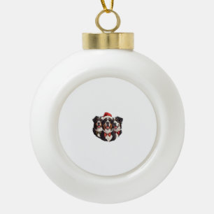 Cute Christmas Bernese Mountain Dogs Santa Hat Hol Ceramic Ball Christmas Ornament