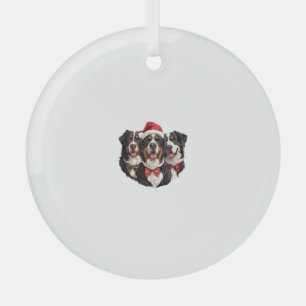 Cute Christmas Bernese Mountain Dogs Santa Hat Hol Glass Tree Decoration