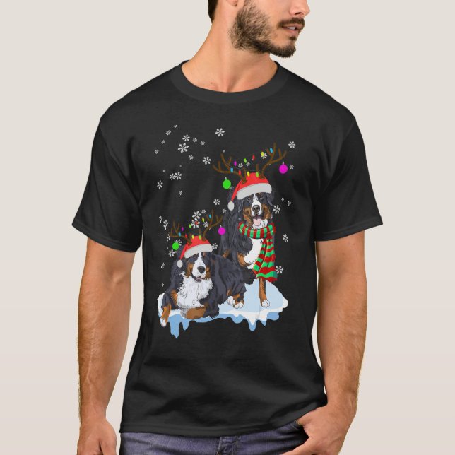 Cute Christmas Bernese Mountain Santa Hats Reindee T-Shirt (Front)