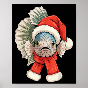 Cute Christmas Betta Fish Santa  Poster