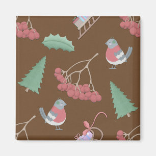 Cute Christmas Bird and Sled Magnet