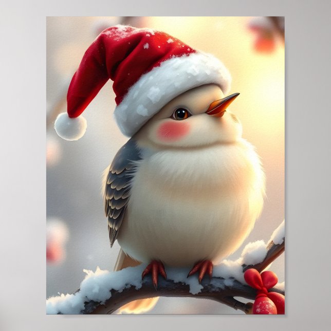 Cute Christmas Bird Digital Poster (Front)