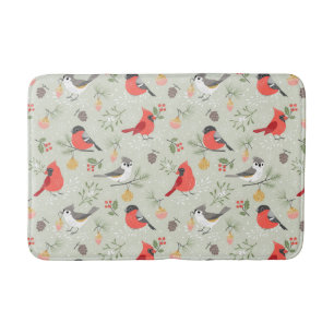 Cute Christmas Bird Pattern Holiday Design Bath Mat