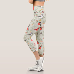 Cute Christmas Bird Pattern Holiday Design Capri Leggings